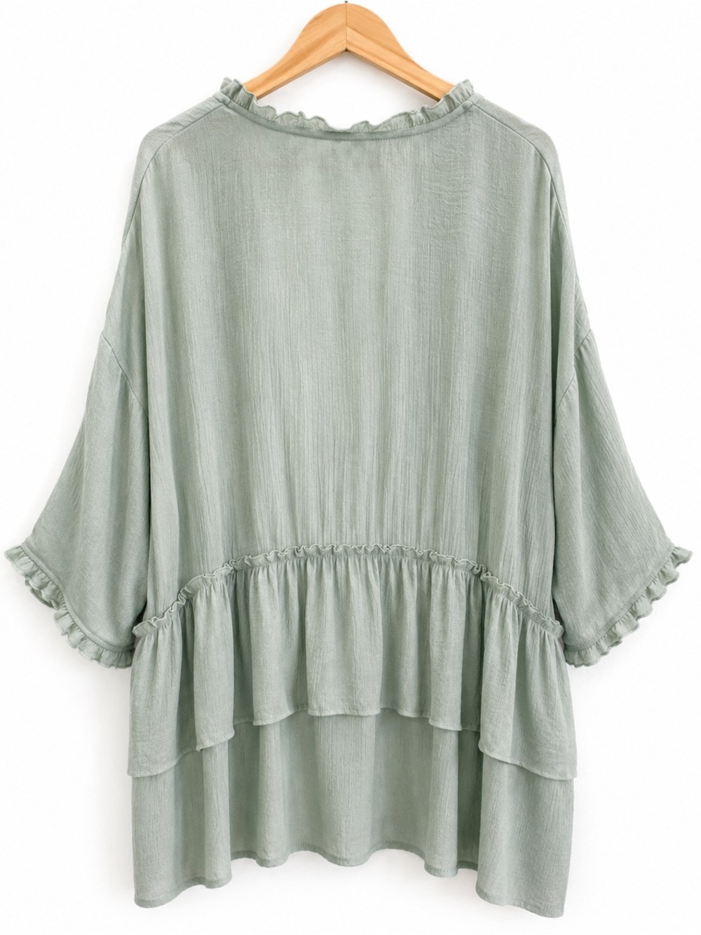 Easel Sage Green Ruffle Trim Open Front Kimono Cardigan Boho Medium Oversized - Picture 3 of 5